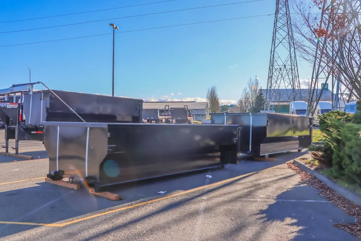 Roll-off dumpster ready for waste disposal at job site for 3 Yard Dumpster Rental in Tehachapi